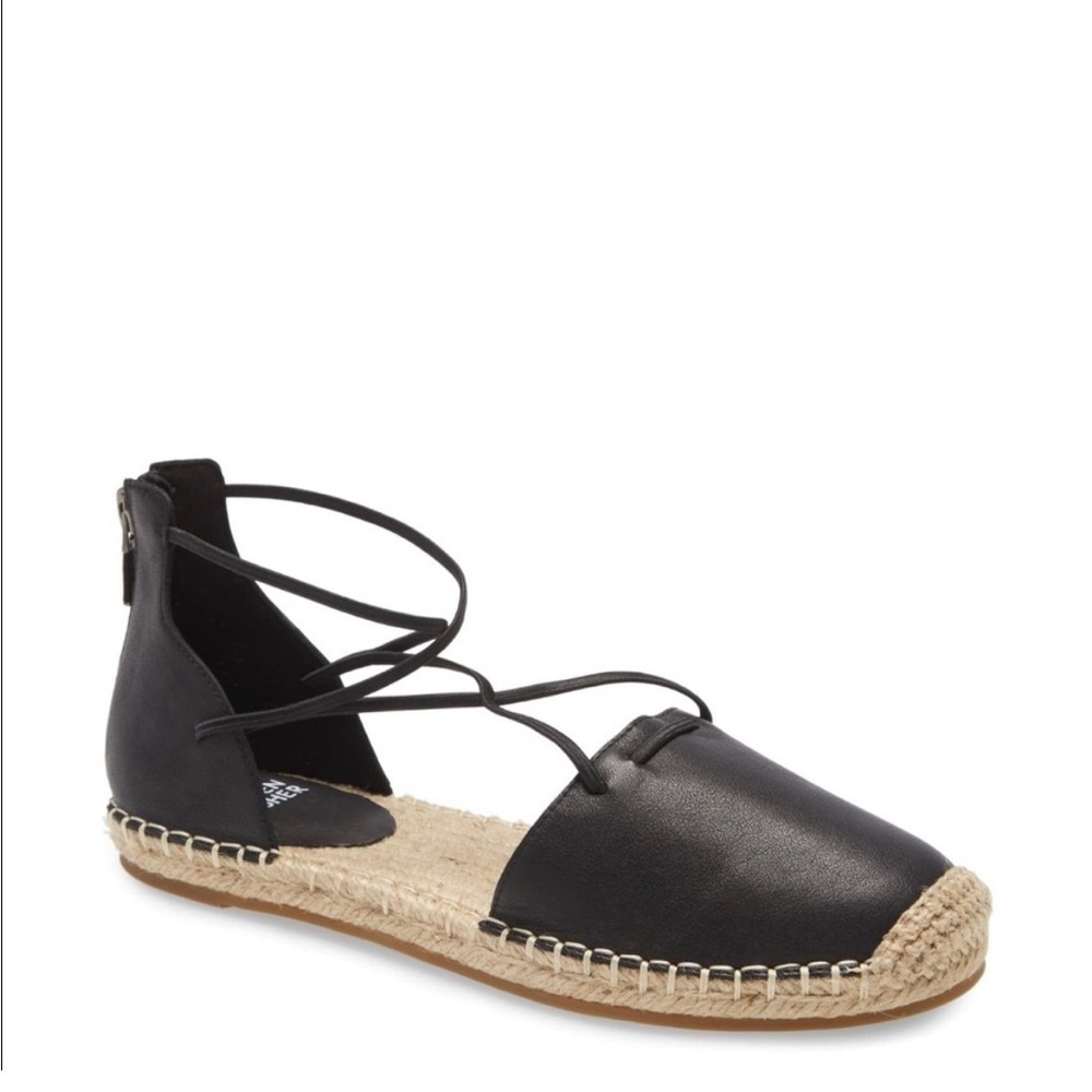 Eileen Fisher Lace Espadrille in Black leather
